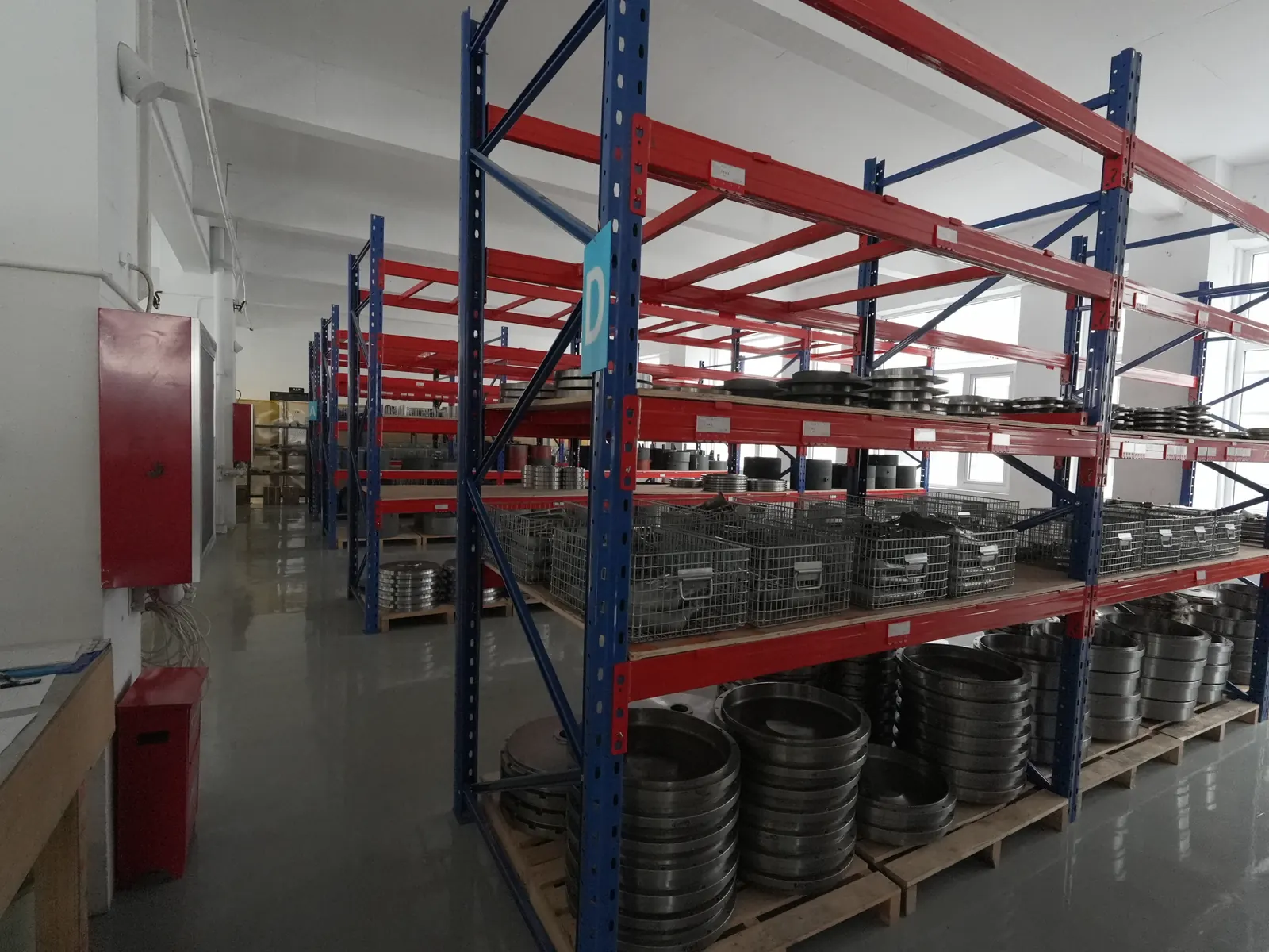 Warehouse racks holding rotor and pick-up tube stock